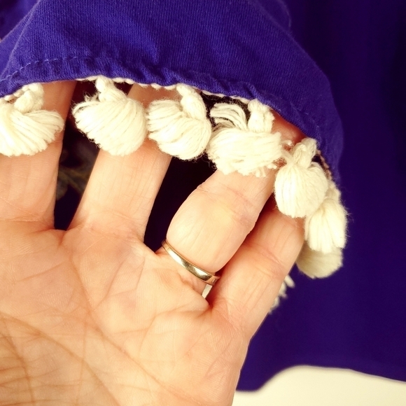 UMGEE M Boho Peasant Top Tassels Flower Stitched Embroidery Blue Bell Sleeves - Picture 11 of 11